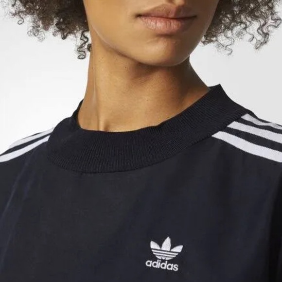 ADIDAS Striped Mesh Long Sleeve Embroidered Blue Shirt Top - Picture 1 of 7